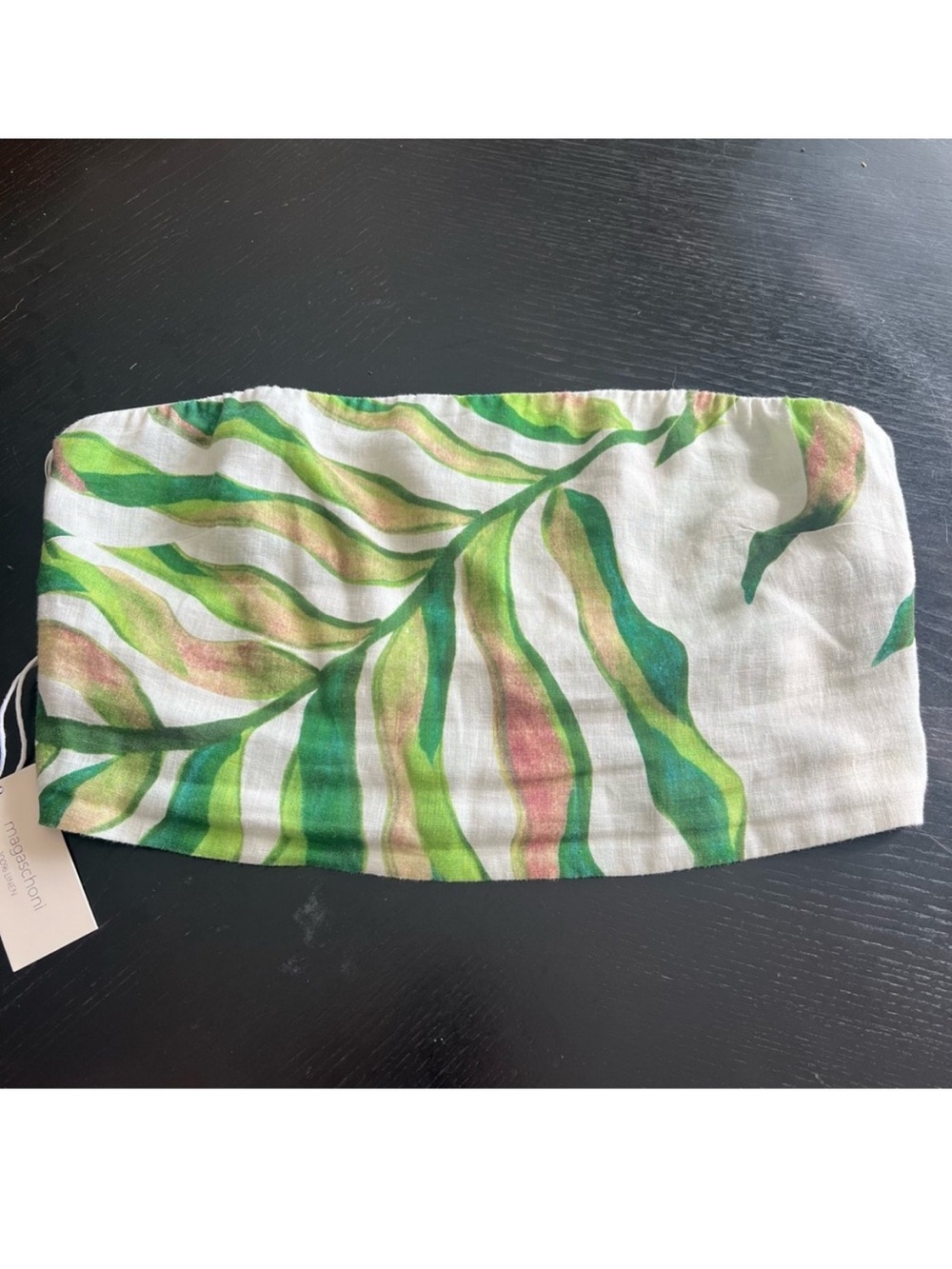 Magaschoni Linen tropical Fern print bandeau Crop Top NEW